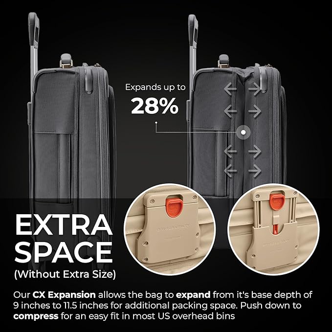 Briggs & Riley Essential 22" Carry On Expandable Spinner - Luggage for Travel, Suitcases with Wheels, Softside Rolling Bag for Men & Women, Self-Repairing Zipper - Baseline Collection, Steel Gray