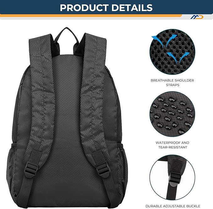 20L Ultra Lightweight Packable Backpack，Handy Foldable Waterproof Daypack for Travel, Collapsible Hiking Backpack Camping Outdoor Cycling Backpacking Women & Men, Black