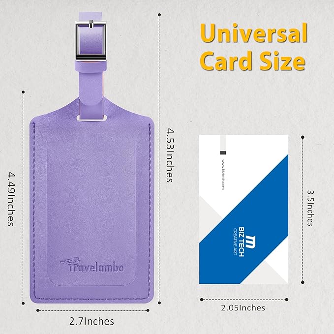 Travelambo Luggage Tags for Suitcases Faux Leather Privacy Protection 2 Pack Bag Tags Travel Accessories Essential, Classic Purple