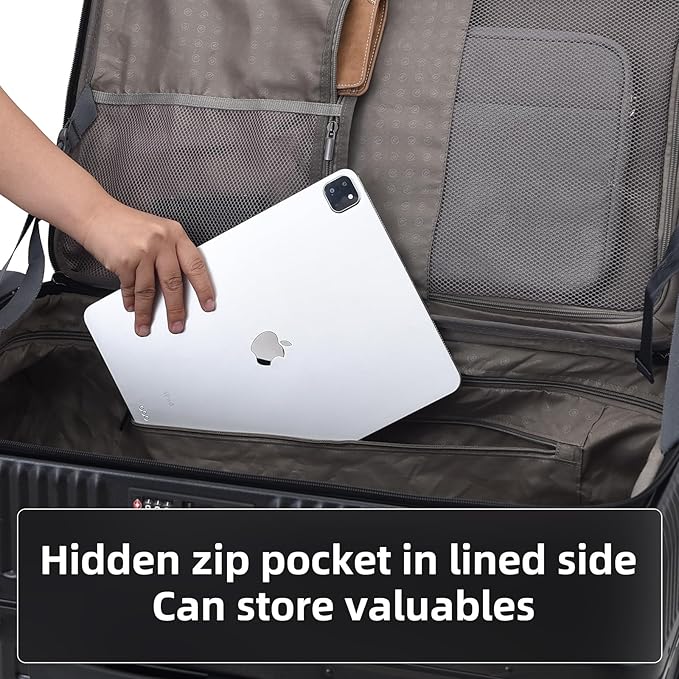 29 Inch Aluminum Checked Luggage with Side Opening Zipper, 40 * 37 * 77cm, 113L, Lightweight Hardshell ABS+PC Suitcase with TSA Lock, 360° Universal Wheels, Black