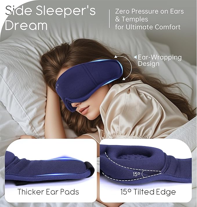 Sleep Mask with Headphones Bluetooth 5.4, TOPOINT 3D Eye Mask Blackout with Soft Bamboo Cotton for Side Sleepers Women Men, Sleep Headphones Earphones HD Speaker Microphone for Travel Meditation Gift
