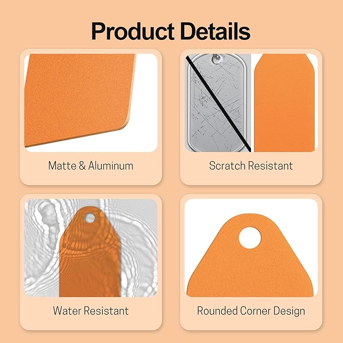 4 PCS Personalized Metal Luggage Tag – Personalized Engraved Suitcase Tag, Backpack Tag, with Matching Color Strap, Waterproof Suitcase Name Badge – Ideal Corporate Gift & Travel Accessory (Orange)