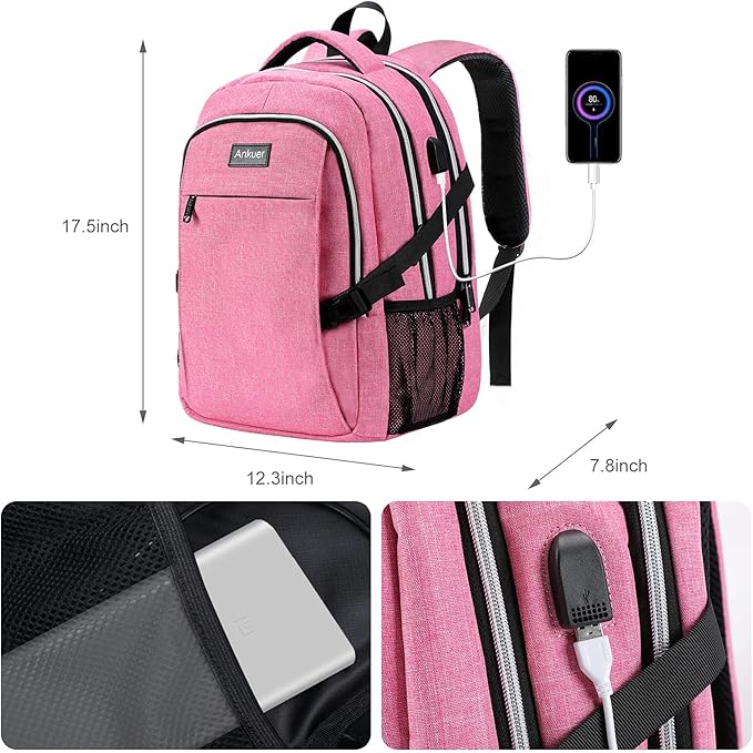 ANKUER Backpacks for Women, Backpack Fits Up 15.6 in Laptop Backpack for Travel, Backpacks with USB Charging Port, Work Business Backpack for School (Pink)