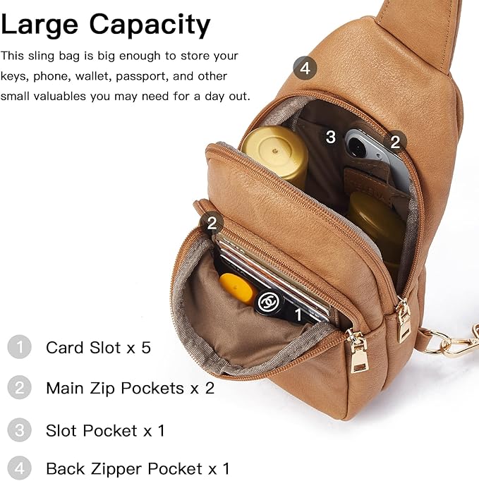 Telena Small Sling Bag for Women Leather Crossbody Fanny Packs Chest Bag for Women