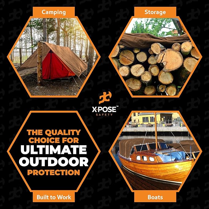 Multipurpose Protective Cover Brown Poly Tarp 10' x 20' - Durable, Water Resistant, Weather Resistant - 5 Mil Thick Polyethylene - by Xpose Safety