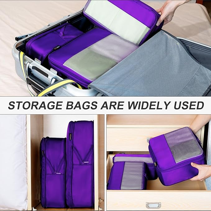 6 Set Compression Packing Cubes for Travel Essentials, Luggage Organizers for Suitcases (Lavender Purple)