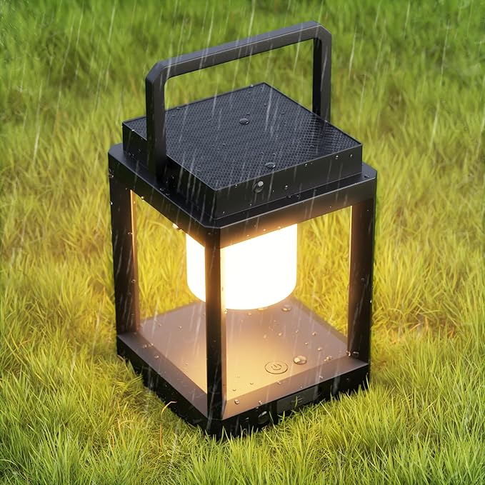 Outdoor Solar Table Lamp, 3-Level Brightness Warm LED Lantern, USB & Solar Powered Solar Lantern Waterproof, Touch Control Outdoor Lamps, Portable Cordless Lights for Patio, Balcony, Bedroom