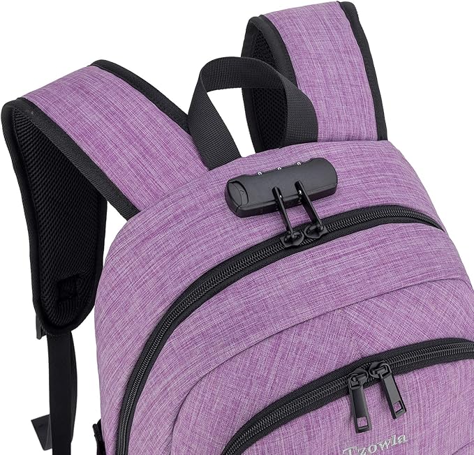 Tzowla Business Laptop Backpack Water Resistant Anti-Theft Backpack with USB Charging Port and Lock 15.6 Inch Computer Backpacks for Women, Casual Hiking Travel Daypack(Purple)
