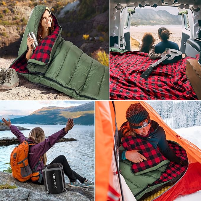 0 Degree Sleeping Bag Cotton Flannel Winter Cold Weather for Adults XXL Sleeping Bag 4 Season Big and Tall with Pillow Compression Sack