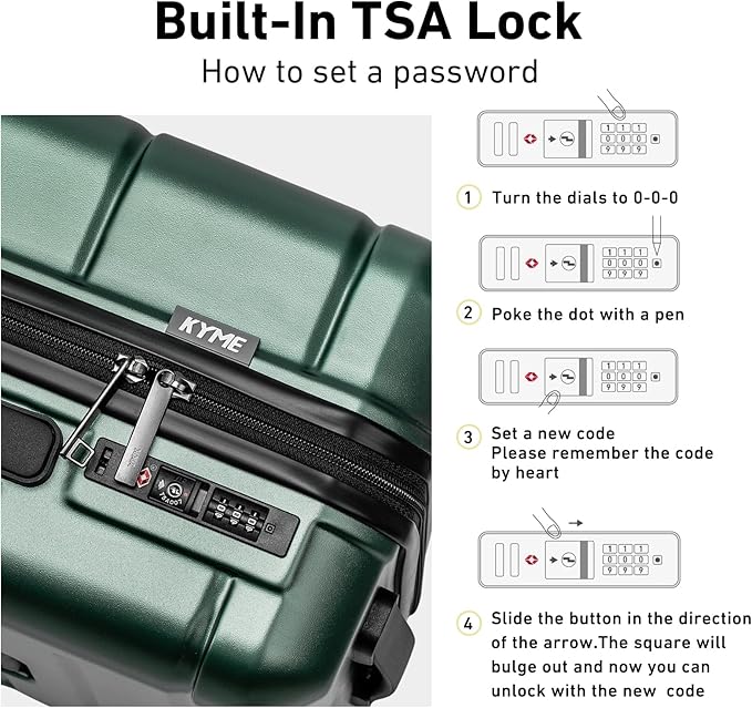 KYME 30 Inch Luggage TSA Approved Hardside Suitcases with Spinner Wheels Durable Large Travel Checked Rolling Luggage with Cup Holder for Women Men Green