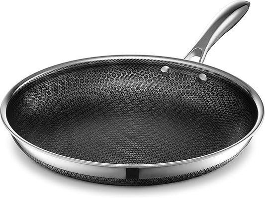 HexClad Hybrid Nonstick 12-Inch Frying Pan, Stay-Cool Handle, Dishwasher-Friendly, Oven-Safe Up to 900°F, Induction Ready, Compatible with All Cooktops