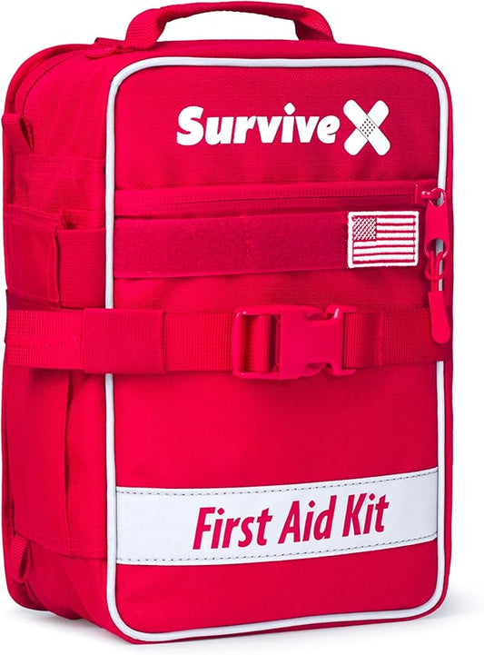 Large First Aid Kit for Car, Travel & Home - Emergency Kit for Hiking, Camping, Backpacking and Outdoors - Includes Zip Stitch Wound Closure Strips