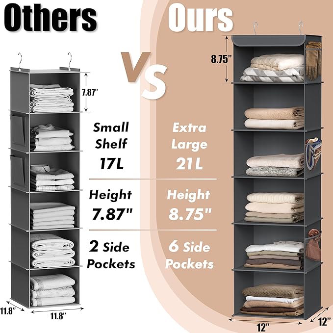 Simple Houseware 6 Shelf Hanging Closet Organizer, Dark Gray
