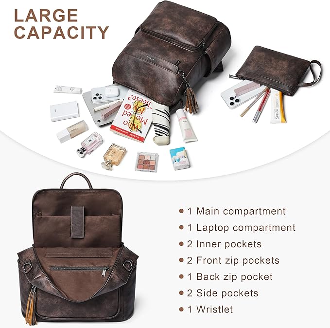 Shrrie Vegan Leather Laptop Backpack for Women 15.6 inch Work Backpack Fashion Travel Backpack Purse for Travel College Work