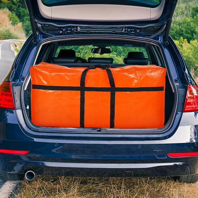 4 Pcs 96 Gallon Large Moving Bags with Zipper and Handles Foldable Storage Duffle Bags Heavy Duty Extra Large Totes for College Dorm Travel Clothes Blankets Bedding Moving (Orange)