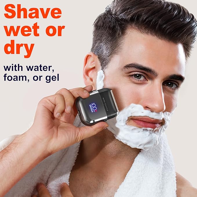 Telfun Mini Electric Foil Shavers for Men, Portable Men's Travel Facial Hair Groomer, USB-C Electric Beard Shaver with Full Body Waterproof & Big LED Display, Close Face Shaver for Head, Beard, & Neck