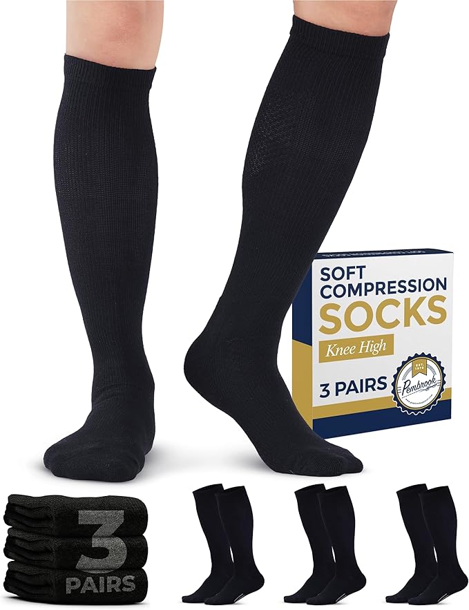 Pembrook Light Compression Socks for Men - 3 Pairs | 8-15 mmhg Compression Dress Socks for Men | Support Socks for Men