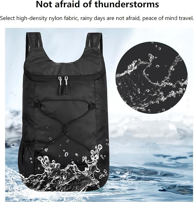 16L Hiking Daypack Lightweight Foldable Travel Backpack Water Repellent Camping Outdoor Packable Easy Carry-on Bag (Black)