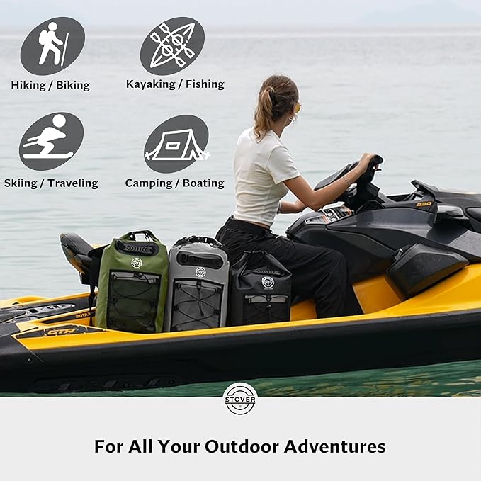 STOVER 5/10/25/30/40/55L Waterproof Backpack- Floating Dry Bag for Kayaking, Travel, Beach, Hiking, & Camping, Men/Women