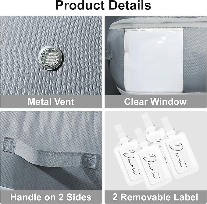 Comforter Storage Bag - Large Capacity Blanket Storage Bags 3-Layer Ultra Space Saving Self Compression Organizer, Washable Compression Bags for Storage Comforter Blanket, 2-Pack, Grey