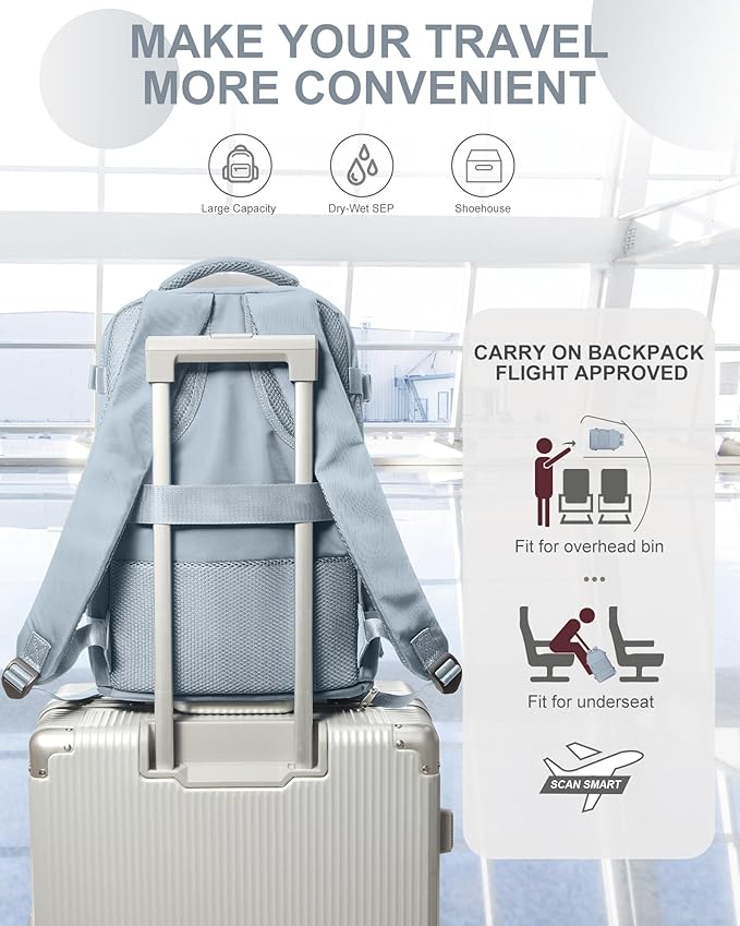 coowoz Travel Backpack Carry On for Women Man Gym Backpack with Laptop Compartment Mochila de Viaje Teacher Personal Item Backpacks Rucksack Airplane Accessories Must Haves Grey Blue Small