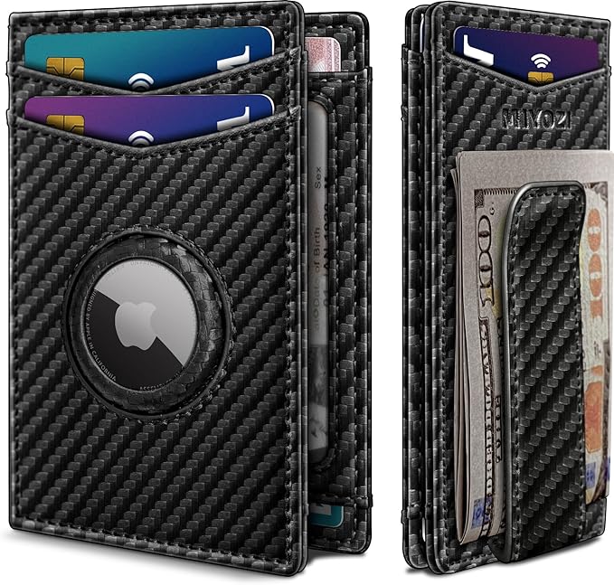 Airtag Wallet for Men- with Money Clip Gift Boxed, Magnetic Closure Slim Genuine Leather Front Pocket Wallet, 4.1"x 2.8", RFID Blocking