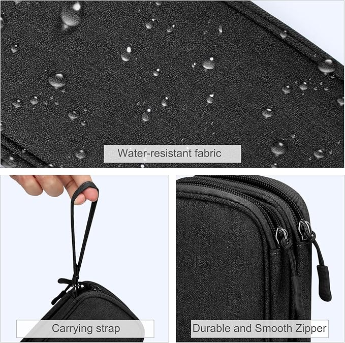 FYY Travel Cable Organizer Pouch Electronic Accessories Carry Case Portable Waterproof Double Layers All-in-One Storage Bag for Cord, Charger, Phone, Earphone Black