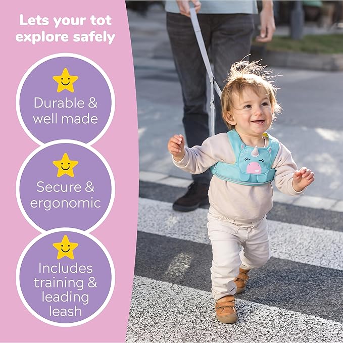 Trunki Toddler Leash - Fuss Free Toddler Walking Reins & Kids Safety Harness | Baby Leash for Kids – Una Unicorn (Turquoise)