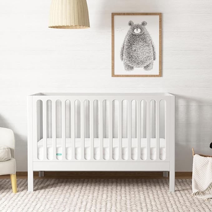 Newton Baby Galileo Standard Crib, Solid Beech Wood in White Color, 3-in-1 Convertible Crib with Toddler Bed Conversion Kit, Ultra-Safe Non-Toxic Finish