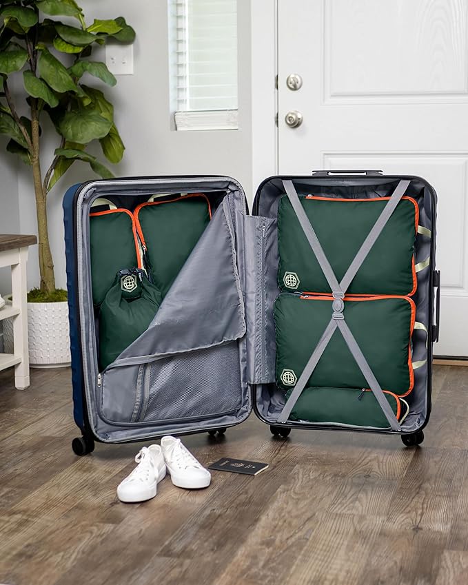 Large Compression Packing Cubes for Travel-Packing Cube Luggage Organizers 7 Piece Set for Checked Luggage-Ultralight, Expandable/Compression Bags by TRIPPED Travel Gear (Green/Orange)