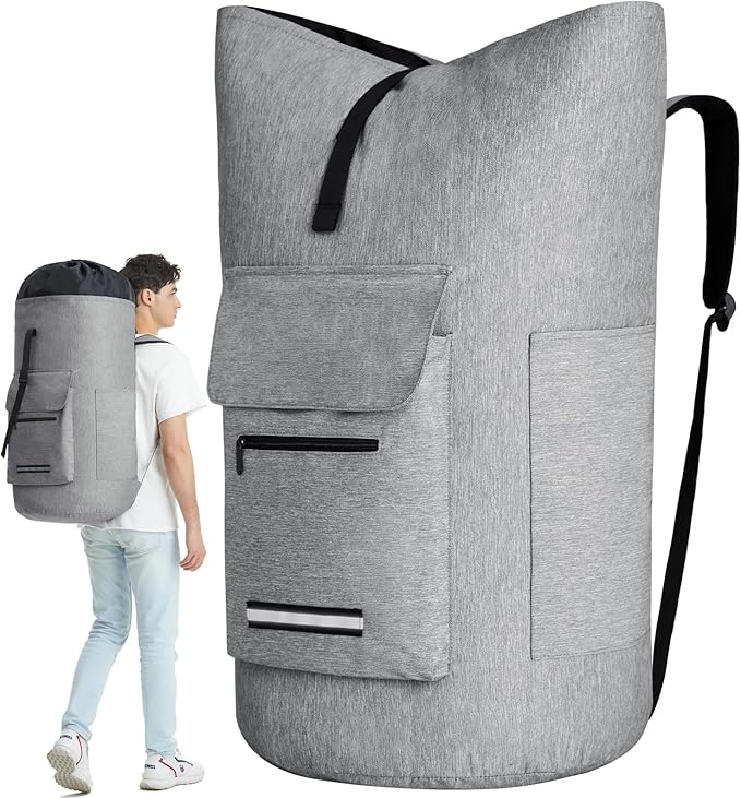 Laundry Backpack Bag, 115L Extra Large Laundry Bag with Straps, Heavy Duty Laundry Backpack with 4 Pockets, Sturdy College Backpack Laundry Bags, XL Laundromat Bags for College Dorm Room, Apartment