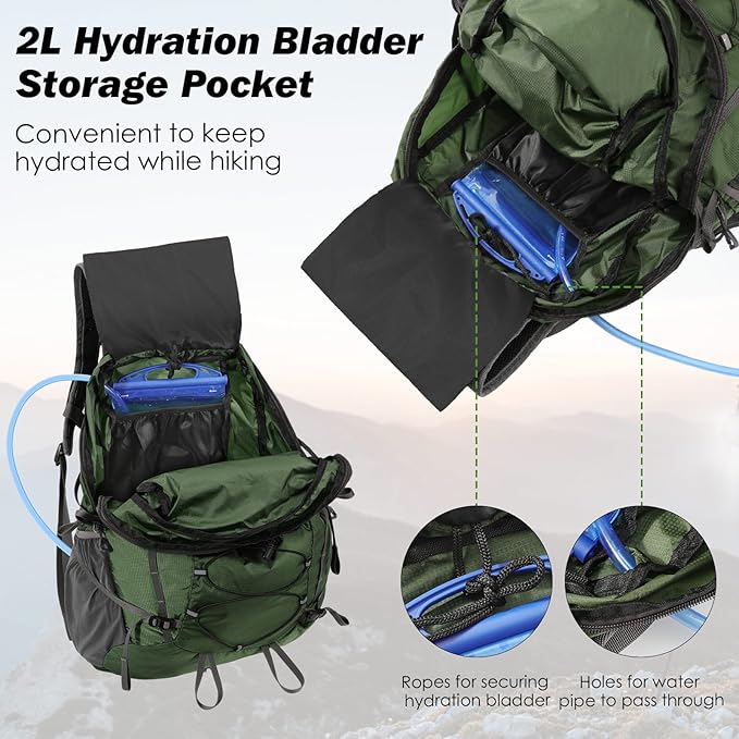 MoKo Hiking Backpack, 40L Large Capacity Camping Backpack with Multiple Pockets, Tear-Resistant Travel Daypack for Men Women, Packable and Lightweight Hiking Daypack for Travel Camping Outdoor, Olive