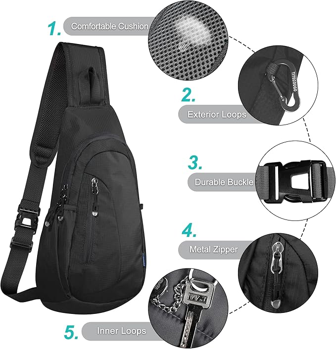 TITECOUGO Small Sling Bag, Lightweight Crossbody Backpack for Men Women, Shoulder Bag for Sports and Outdoor