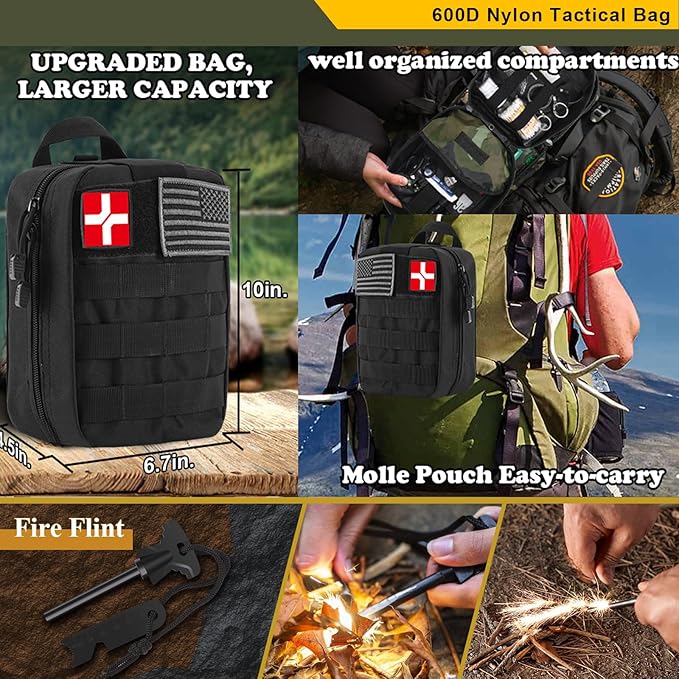 Abpir318 PCS Emergency Survival Kit, Survival Gear and Equipment First Aid Kit Med Supplies for Vehicles Travel Car Camping Hiking Disaster Preparedness, Gifts for Christmas Birthday Him Men