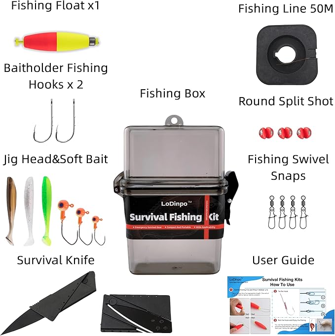 Mini Survival Fishing Kit Small Emergency Fishing Gear Box Pocket Fishing Tackle Travel Fishing Shoebox Surf Survivalist Fishing Accessories Pack Gifts for Fishing Starter Men