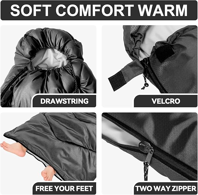Sleeping Bags for Adults Cold Weather,Portable, Waterproof,Lightweight Camping Sleeping Bag for Tall Girls Boys with Compression Sack for Warm Camping, Hiking, Outdoor & Indoor