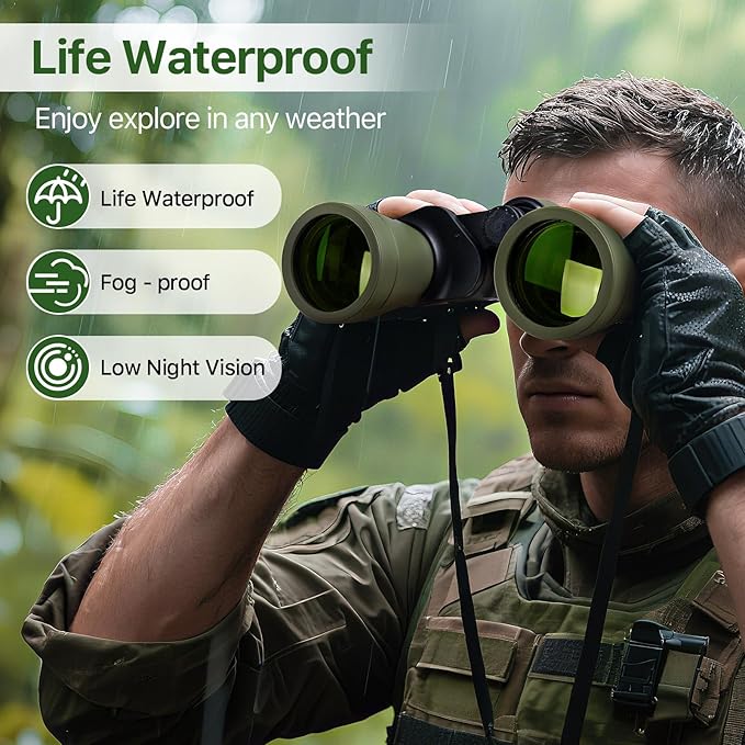 20x50 Hunting Binoculars for Adults High Powered with Low Light Night Vision - 28mm Large Eyepiece Professional Binoculars for Bird Watching Hiking Travel with BAK4 Prism FMC Lens, Green