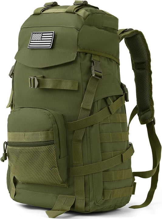 50L Tactical Backpack for Men and Women, Water-Resistant Molle Rucksack, Large Military Assault Pack for Hiking, Hunting, Camping, Gym & Outdoor Survival Green