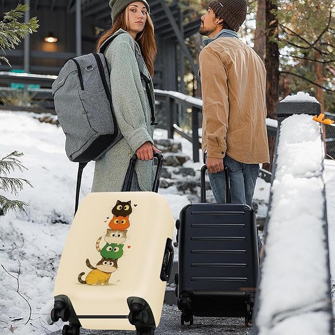 ANNA QUEEN Stacked Cute Cats Luggage Cover, Fun Cat Pile Design, Stretchable, Washable Travel Protector for 32-34 Inch Suitcases