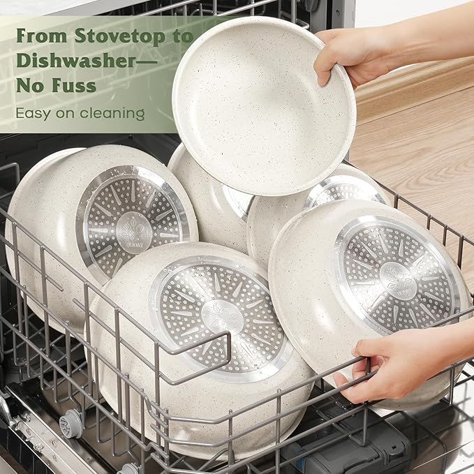 18 Pcs Pots and Pans Set Non Stick, Cookware Sets with Detachable Handle, Nonstick RV Kitchen Cooking Tools Removable Handles, Oven Safe, Induction Fast, Stackable Induction Cookware, White