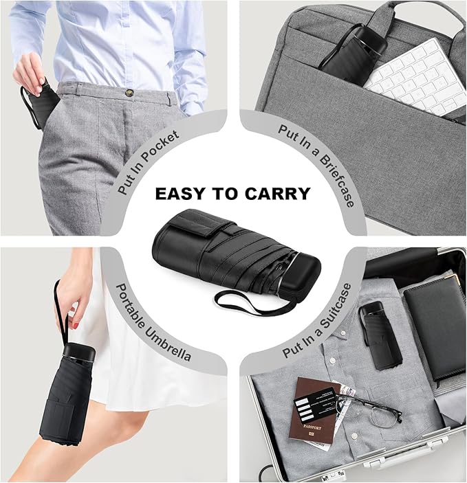LEAGERA Mini Umbrella - Compact, Waterproof Travel Umbrella for Light Rain, Suitable for Women's Purse and Pocket