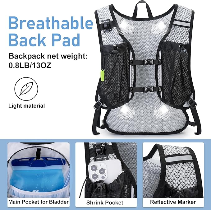 Lightweight Hydration Backpack, Running Backpack with 2L Water Bladder, Hydro Water Daypack for Cycling Hiking Rave for Men Women
