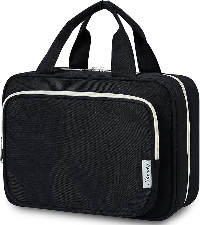 Travel Toiletry Bag for Women Large Hanging Makeup Bag Organizer Toiletries Bag for Full Size Essentials Accessories Cosmetics (Black (Large))