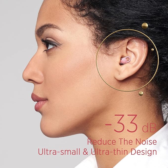 Silicone Reusable Soft Comfortable Earplugs for Sleeping, Flights & Noise Sensitivity - 16 Ear Tips in XS/S/M/L, with 2 Travel Boxes - 33dB Noise Cancelling (Pink)