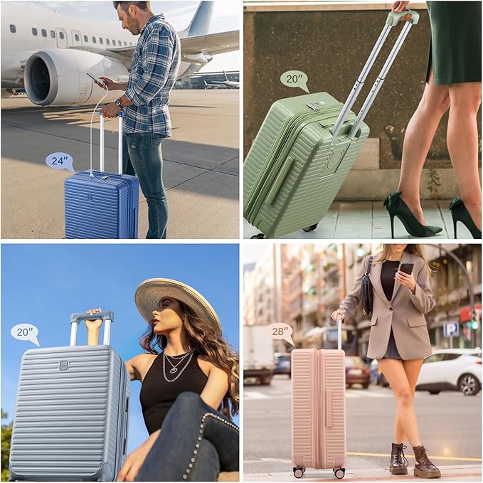Hard Shell Suitcases Expandable Travel Luggage Sets 2 Piece, Carry on and Check in Luggage Lightweight Suitcase Set 2 Piece with Wheels Cup Holder Charger Built in (Caribbean Blue, 20/28)