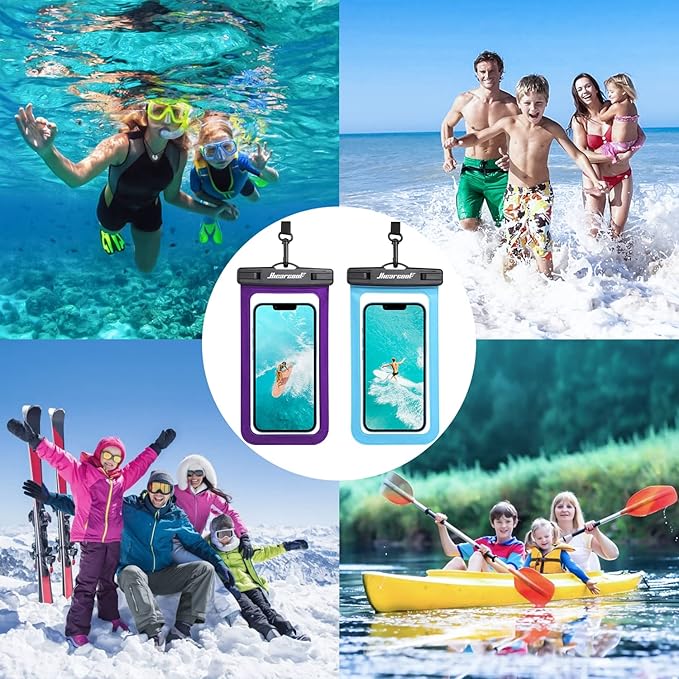 Hiearcool Universal Waterproof Phone Pouch, Dry Bag Compatible for iPhone 16 15 14 13 Pro Max XS Plus Samsung Galaxy S22 Cellphone Up to 8.3", IPX8 Water Proof Cell Phone Case for Beach-2Pack