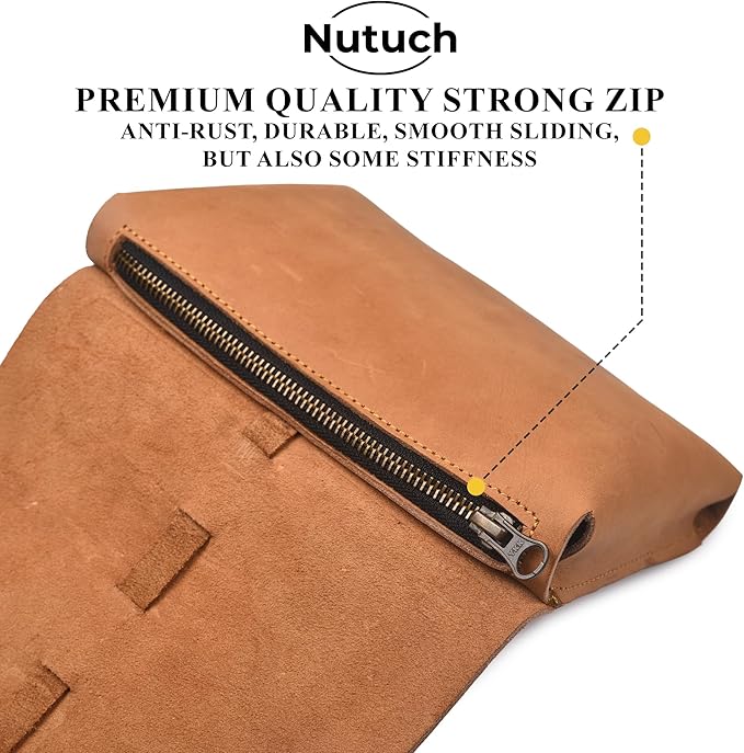 Leather Tech Pouch for Cables Chargers Phone | Tech Bag | Zipper Travel Accessory Pouch | Electronic Organizer Case Travel Bag (Tan)