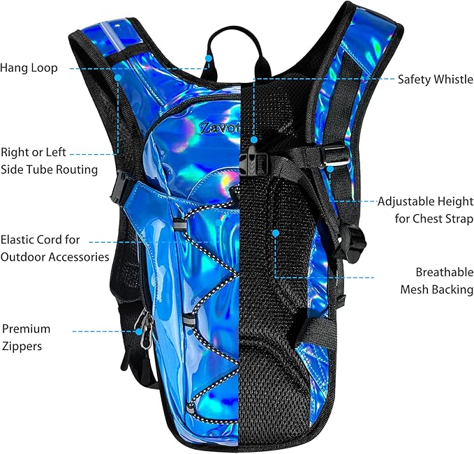 Reflective Hydration Backpack, Hydration Pack - Water Backpack with 2L/3L Hydration Bladder, Essential for Festivals - Rave Hydration Pack for Hiking, Running, Cycling, and Festivals