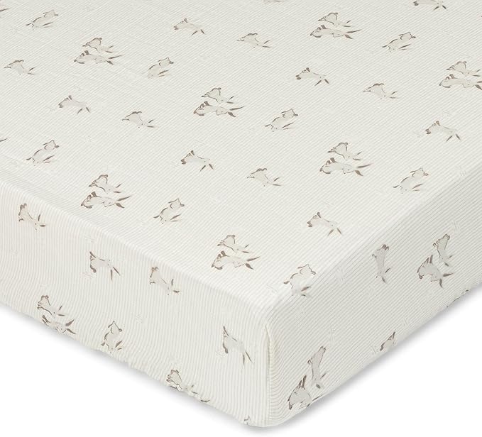 Crane Baby 100% Organic Cotton Gender Neutral Animal Nursery Bedding, Fitted Sheet, Soft Breathable GOTS Certified Cotton, Bunny Crib Sheet