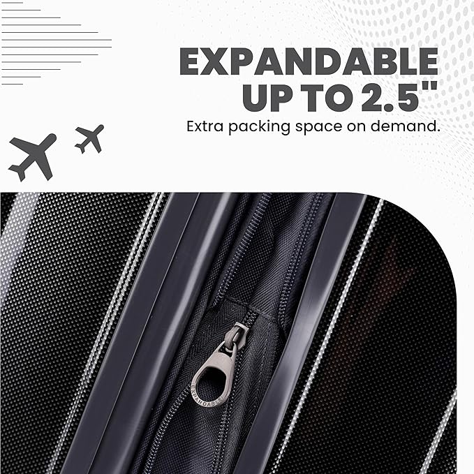 Spyder Rails 29 Inch Expandable Hardside Upright Suitcase with 360° Spinner Wheels, TSA Approved Lock, Black